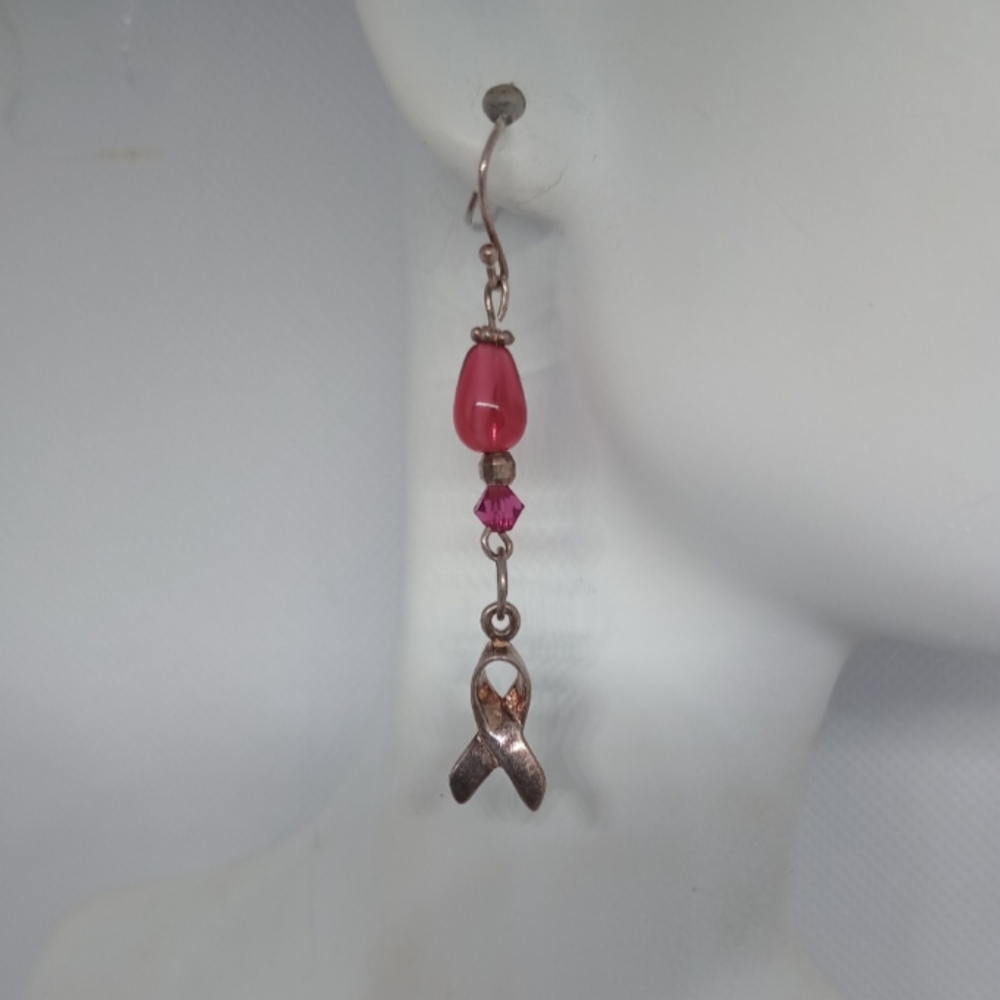 Handmade Pink Ribbon Earrings Cancer Awareness Casual Everyday Gift Unique Love